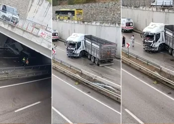 Bursa’da kontrolden çıkan TIR duvara çarptı: Sürücü yaralandı
