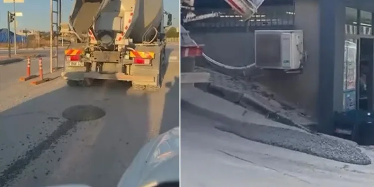 Bursa’da yola beton döken mikser sürücüsüne tepki