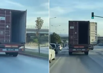 Bursa’da tırın açık kalan dorse kapağı tehlike saçtı