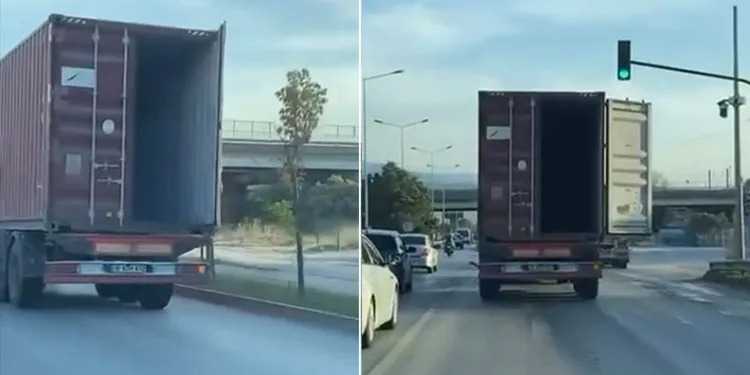 Bursa’da tırın açık kalan dorse kapağı tehlike saçtı