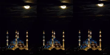 Selimiye Camii, parçalı dolunay manzarasıyla mest etti