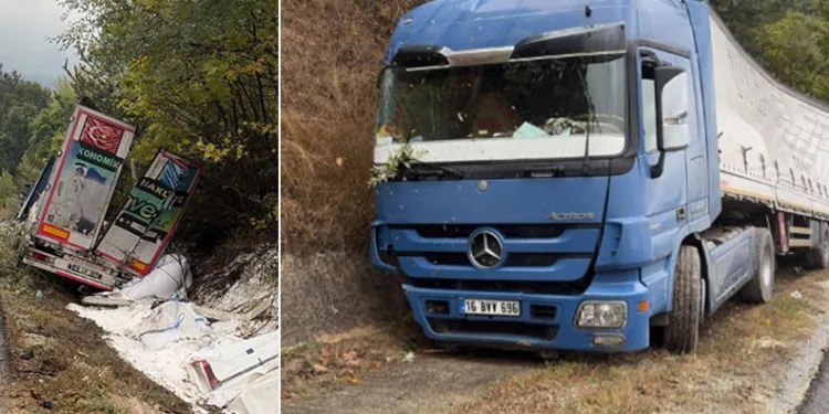 İnegöl’de şeker yüklü tır yağmur suyu kanalına uçtu