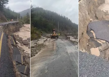 Dere taşma noktasına geldi: Hızlı akan sular yolu çökertti