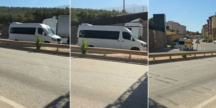 Bursa’da ters şeride giren servis minibüsü tehlike saçtı