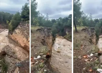 Bursa’da derede heyelan anı kameraya yansıdı