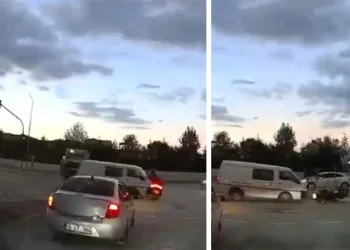 Kırmızı ışıkta geçen kamyonet motosiklete çarptı: Sürücü yerde sürüklendi