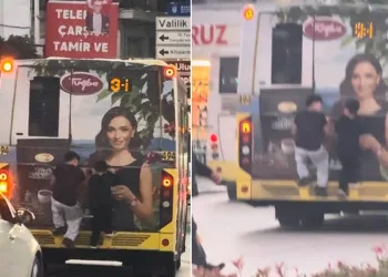 Bursa’da otobüsün arkasında tehlikeli yolculuk
