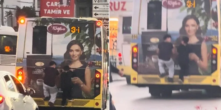 Bursa’da otobüsün arkasında tehlikeli yolculuk