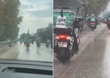 Bursa’da yüzlerce motokurye, vefat eden arkadaşları için konvoy yaptı
