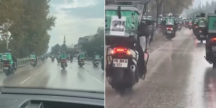 Bursa’da yüzlerce motokurye, vefat eden arkadaşları için konvoy yaptı