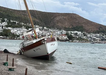 Bodrum’da 2,5 milyon TL’lik yelkenli karaya oturdu