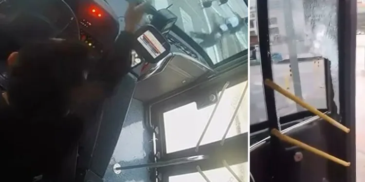 Önce şoförle tartıştı sonra kapının camını kırdı
