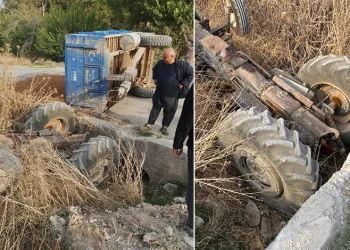 Toprak yüklü traktör dereye uçtu: 1 yaralı