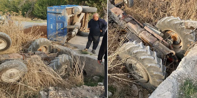 Toprak yüklü traktör dereye uçtu: 1 yaralı