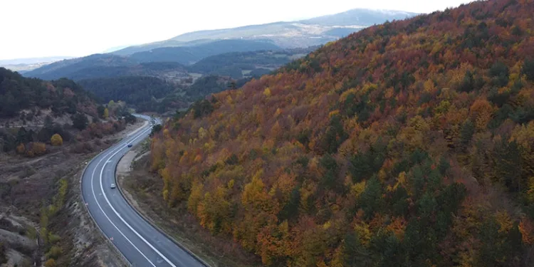 Bolu-Mudurnu kara yolunda sonbahar cümbüşü havadan görüntülendi